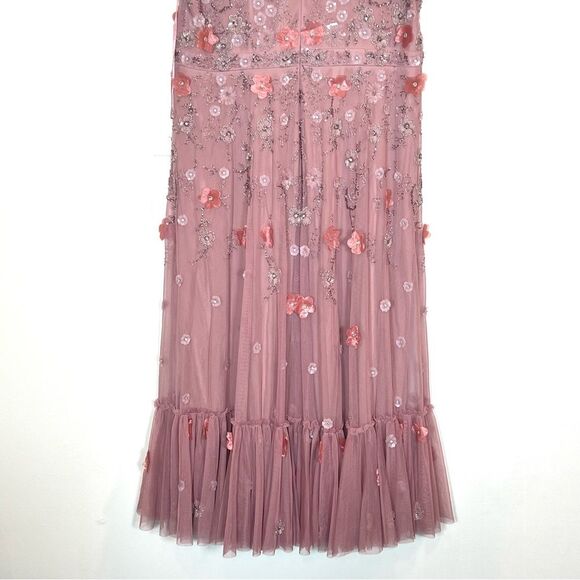 Mac Duggal 9212 Size 10 Pink Floral Embellished High Neck Cap Sleeve ALine Dress - Picture 9 of 10